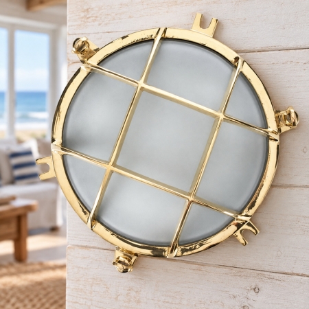Aplique náutico ojo de buey de latón, 24,5 cm — ambiente marinero